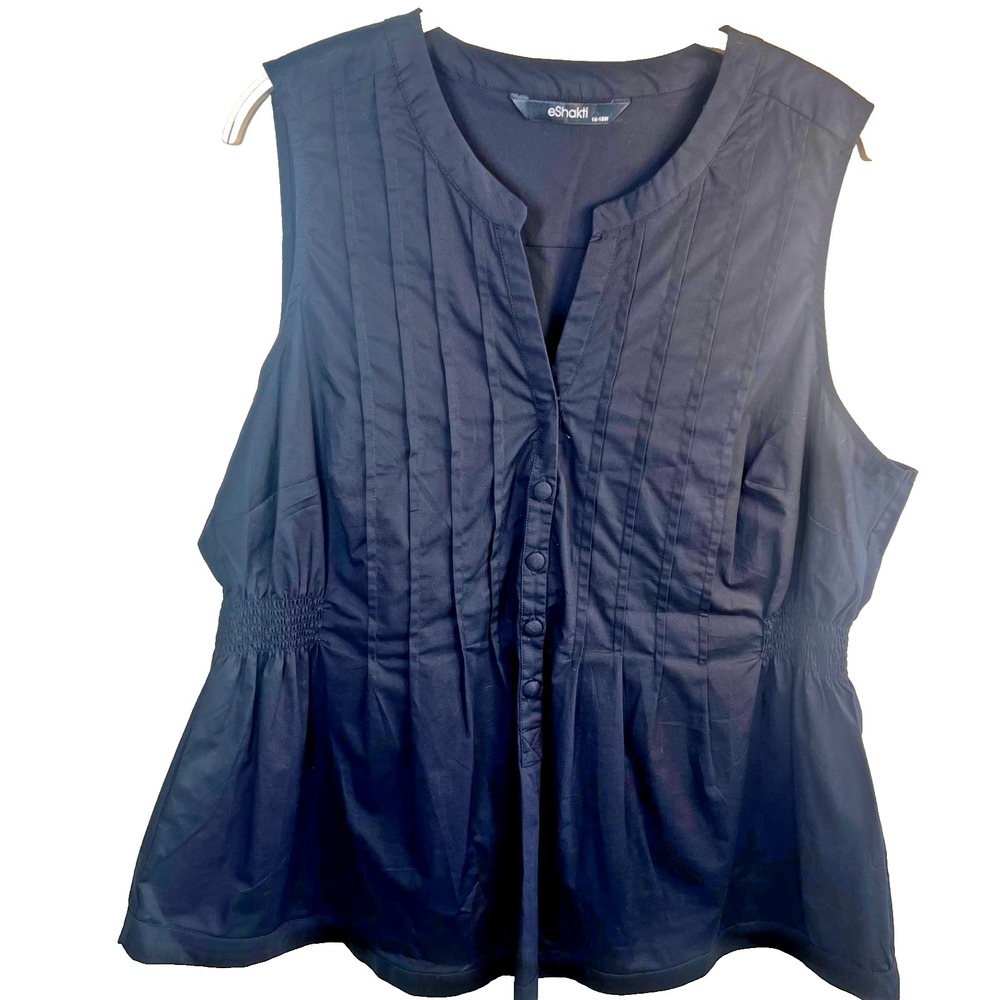 Eshakti Sleeveless Poplin Cotton Black Pleated‎ Blouse Size 1x Professional